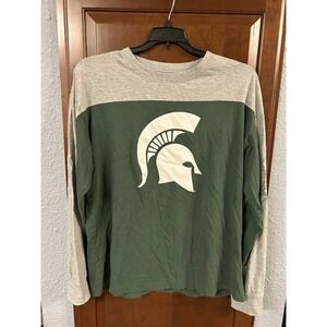 Pro Edge Michigan State University LS Gray/Green T-Shirt Mens Large Spartans MSU